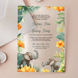 Palm Leaves Marigold Elephant South Indian Wedding Acrylic Invitations