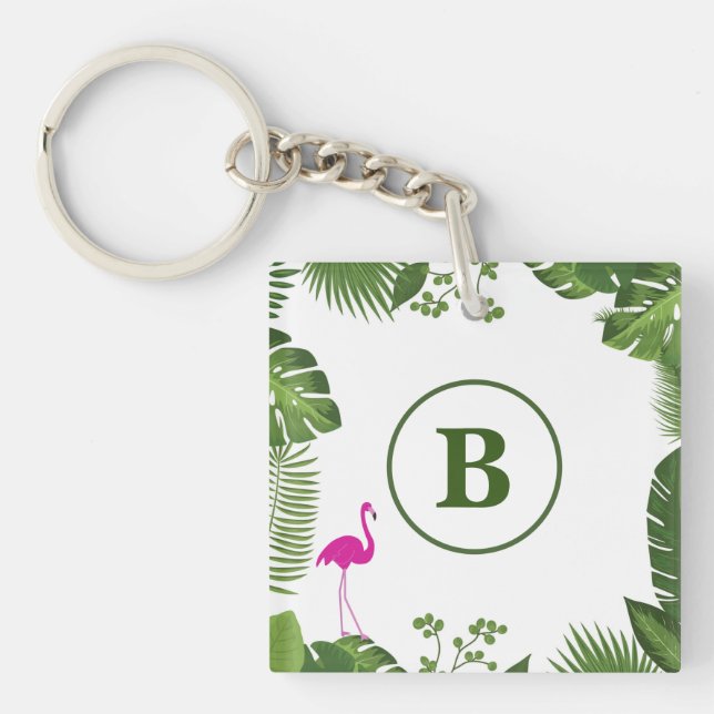 Palm Leaves Monogrammed Acrylic Keychain (Front)