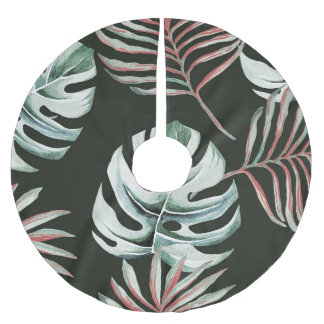 Palm leaves, monstera: tropical watercolor. brushed polyester tree skirt