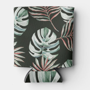 Palm leaves, monstera: tropical watercolor. can cooler