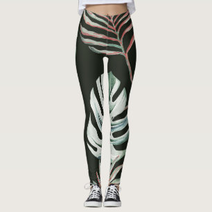 Palm leaves, monstera: tropical watercolor. leggings