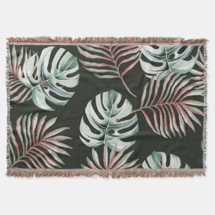 Palm leaves, monstera: tropical watercolor. throw blanket