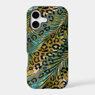 Palm leaves on a leopard background. 
