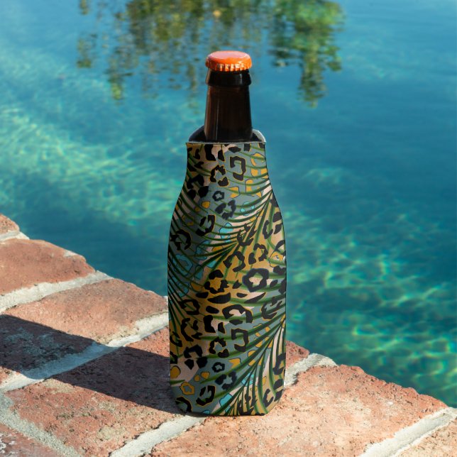 Palm leaves on a leopard background.  bottle cooler (In Situ Pool)