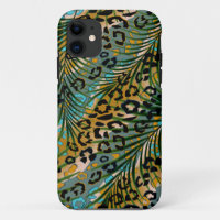 Palm leaves on a leopard background.