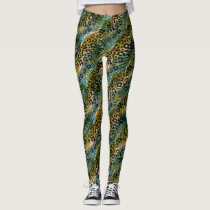 Palm leaves on a leopard background.  leggings