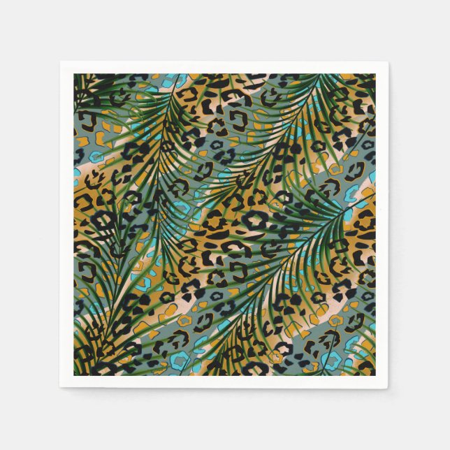 Palm leaves on a leopard background. napkin (Front)