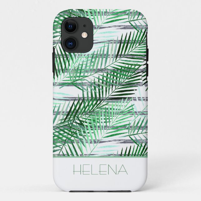 Palm leaves on a striped black and white backgroun Case-Mate iPhone case (Back)