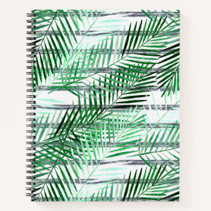 Palm leaves on a striped black and white backgroun notebook