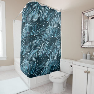 Palm leaves on blue with white polka dots. shower curtain