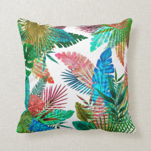 Palm Leaves on White Background Cushion