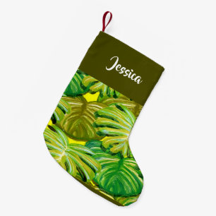 Palm leaves on yellow  small christmas stocking
