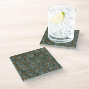 Palm Leaves & Oranges Glass Coaster