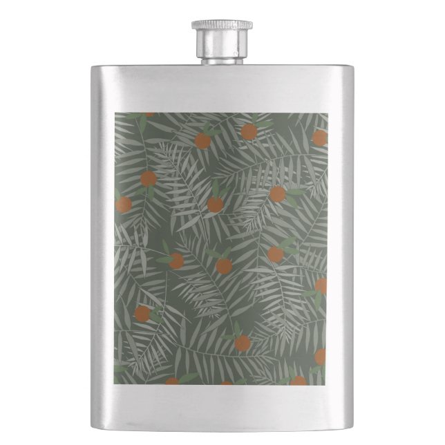 Palm Leaves & Oranges Hip Flask (Front)
