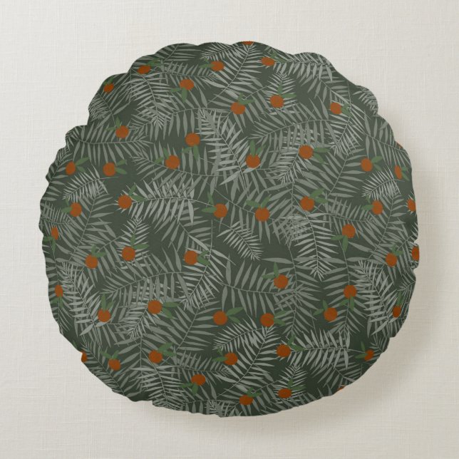 Palm Leaves & Oranges Round Cushion (Front)