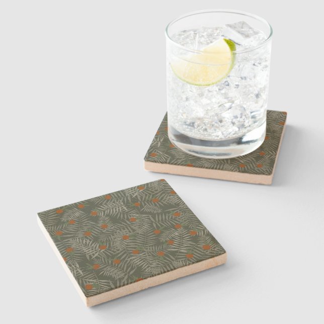 Palm Leaves & Oranges Stone Coaster (Side)