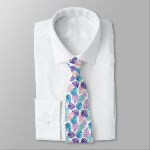 Palm Leaves Pastel Purple Pink Teal Tie