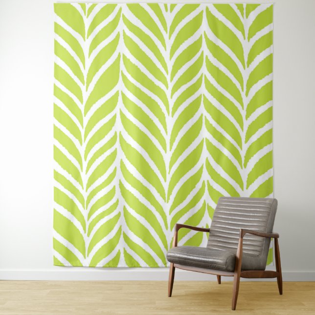 Palm Leaves Pattern Chartreuse Green Tapestry (In Situ)