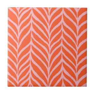 Palm Leaves Pattern Orange and Pink Tile