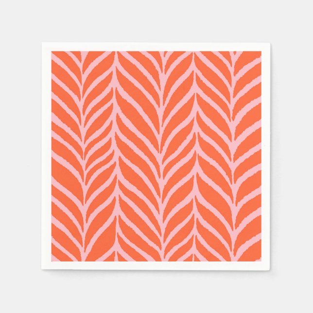 Palm Leaves Pattern Orange & Pink Napkin (Front)