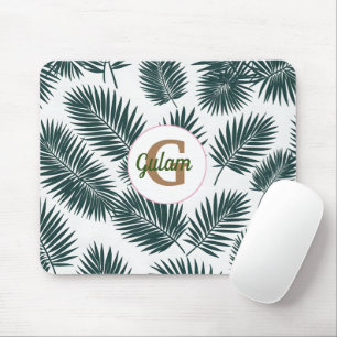 Palm leaves pattern personalised name and initial mouse pad