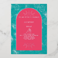 Palm Leaves Pink + Blue Beach Wedding 