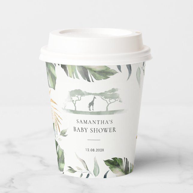 Palm Leaves Safari Giraffe Jungle Baby Shower Paper Cups (Front)