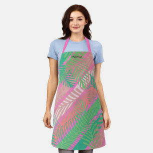 Palm Leaves Stripes colourful Monogrammed Apron