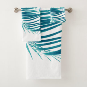 Palm Leaves Teal Blue Vibes #1 #tropical #decor  Bath Towel Set