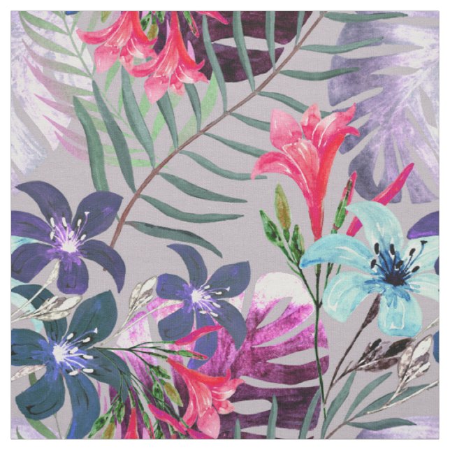 palm leaves, tropical, Botanical, colourful Fabric (Swatch)