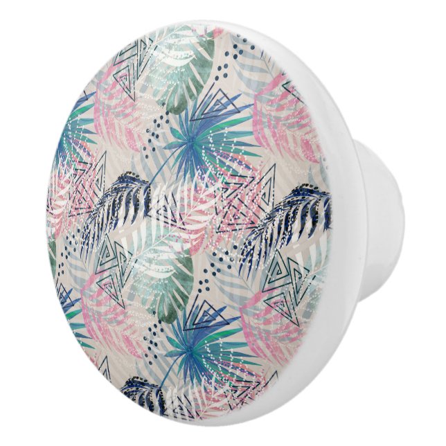 Palm leaves, tropical, Botanical, leaves, jungle, Ceramic Knob (Right)