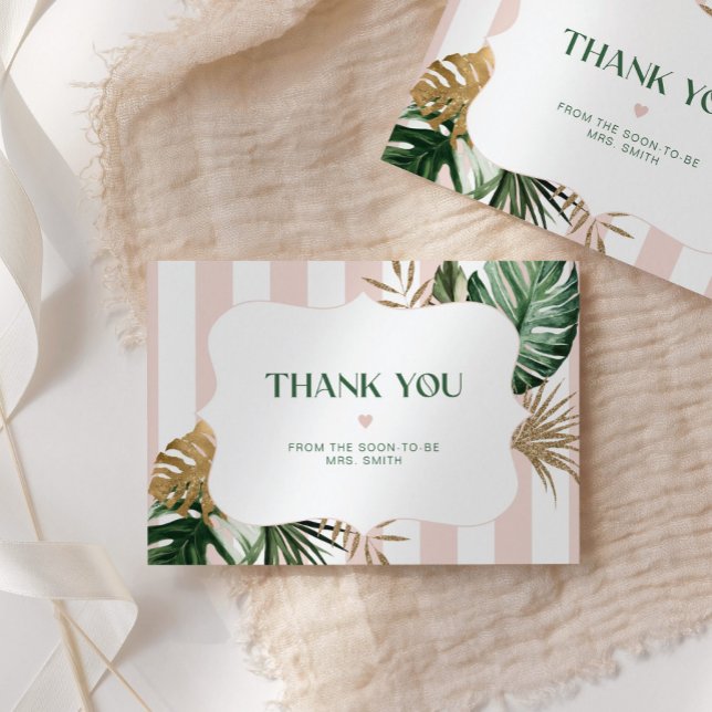 Palm leaves tropical bridal shower thank you card (Creator Uploaded)