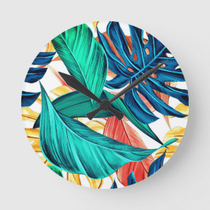 Palm leaves tropical exotic   round clock