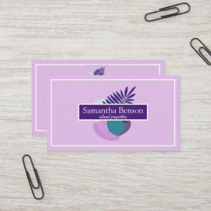 Palm Leaves Tropical Island Green & White Business Card