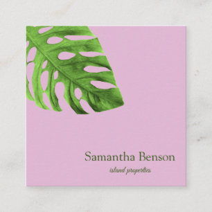 Palm Leaves Tropical Island Green & White Square Business Card