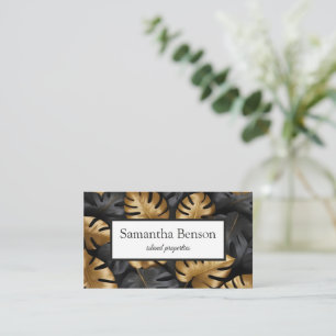 Palm Leaves Tropical Island Green & White Square Business Card