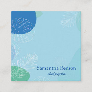 Palm Leaves Tropical Island Green & White Square S Business Card