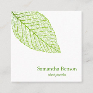 Palm Leaves Tropical Island Green & White Square Square Business Card