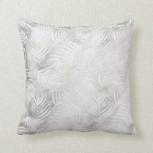 Palm Leaves Tropical Pastel White Silver Grey Cushion