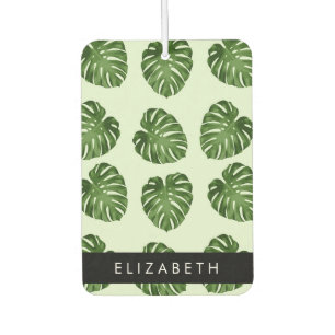 Palm Leaves, Tropical Pattern, Your Name Car Air Freshener