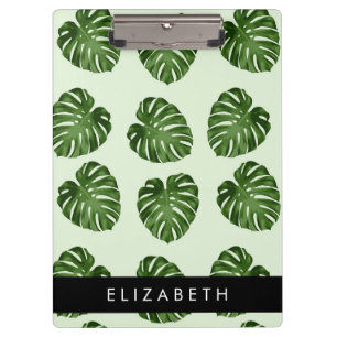 Palm Leaves, Tropical Pattern, Your Name Clipboard