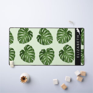 Palm Leaves, Tropical Pattern, Your Name Desk Mat
