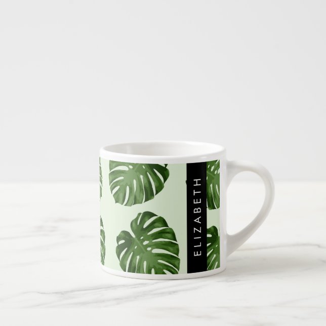 Palm Leaves, Tropical Pattern, Your Name Espresso Cup (Right)