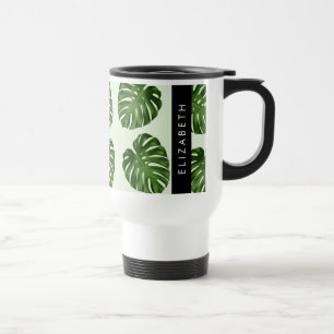 Palm Leaves, Tropical Pattern, Your Name Travel Mug