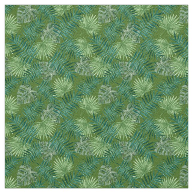Palm Leaves Tropical Print Green Fabric (Swatch)
