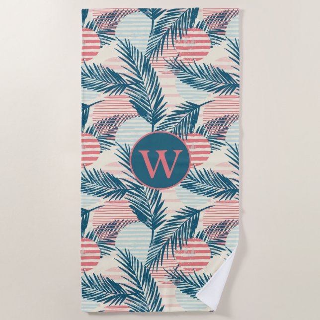 Palm Leaves Tropical  Summer Beach Towel (Front)