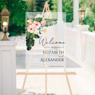 Palm Leaves Tropical Wedding Welcome Acrylic Sign