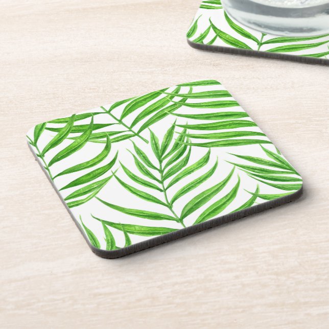 Palm leaves watercolor coaster (Left Side)