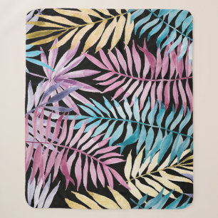 Palm leaves: watercolor dark pattern sherpa blanket