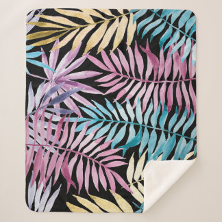 Palm leaves: watercolor dark pattern sherpa blanket